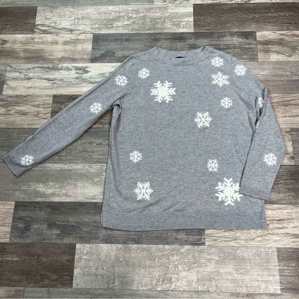 Talbots Grey + White Snowflake Print Sweater